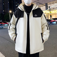 港风秋季男士夹克男宽松时尚连帽休闲夹克外套上衣J898-P53加绒63，男装夹克，星座310B-3