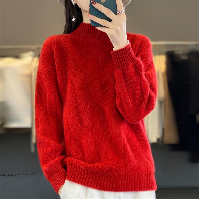 25秋冬新款半高领麻花女加厚长袖毛衣宽松羊绒打底衫,女装羊毛衫,大美人高端店