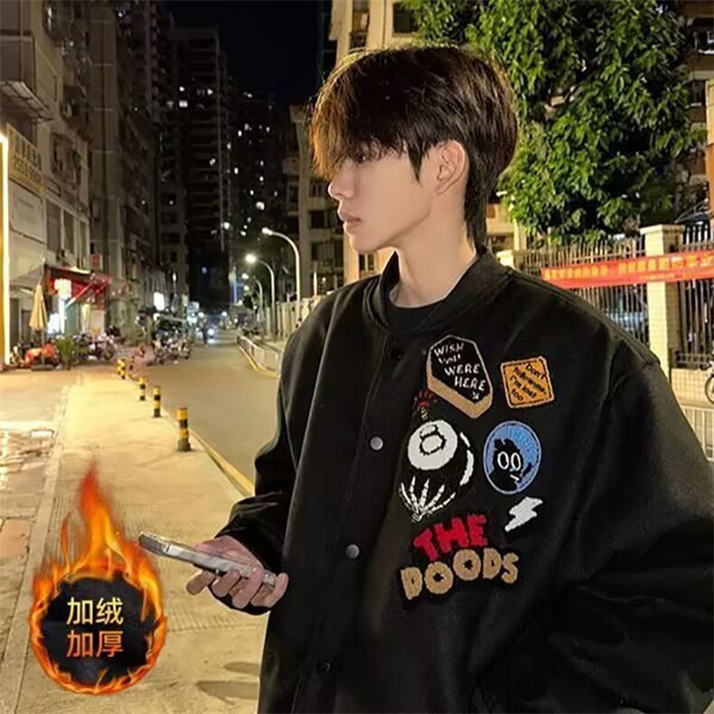 网图美式宽松夹棉加厚棒球服外套休闲夹克棉衣 A025-XY1211-P78图片