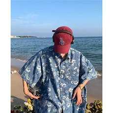 夏季慵懒感牛仔短袖衬衫男外套印花水洗半袖花衬衣WLA2044-P51，男装T恤，星座1008