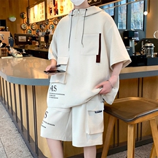 美式工装休闲运动套装夏季痞帅一套短袖短裤两件套A436-T02-P65，男装休闲套装，电商A436