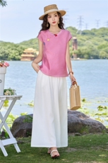 现货2026年夏季新中式上衣麻料阔腿裤子，可分开卖，女装套装/套裙，伊仟回