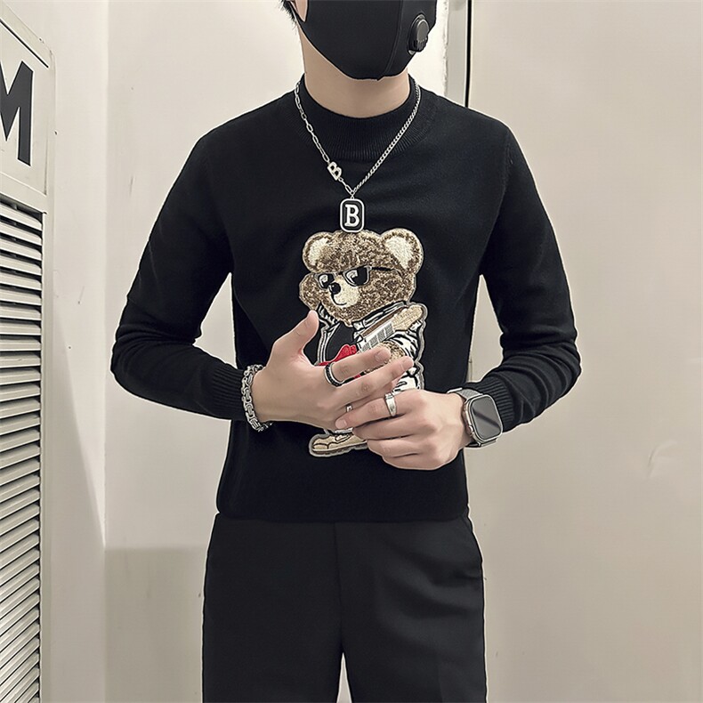 痞帅炸街圆领男套头小熊毛衣社会小伙店主风301C-M50-特P58控78,男装针织衫/毛衣,星座301C（原B323）