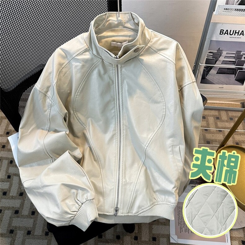 秋冬季解构立领设计皮夹夹棉加厚保暖克男复古设计高级感外套短款图片