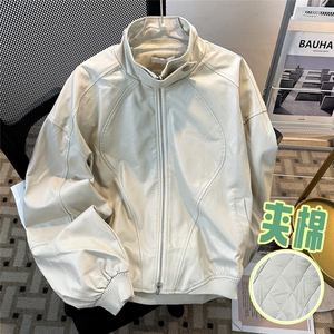 秋冬季解构立领设计皮夹夹棉加厚保暖克男复古设计高级感外套短款图片