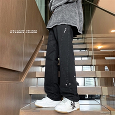 B221美式ins高街暗黑小众个性铆钉小脚牛仔裤LK23142-P65控88，男装牛仔裤，电商B221