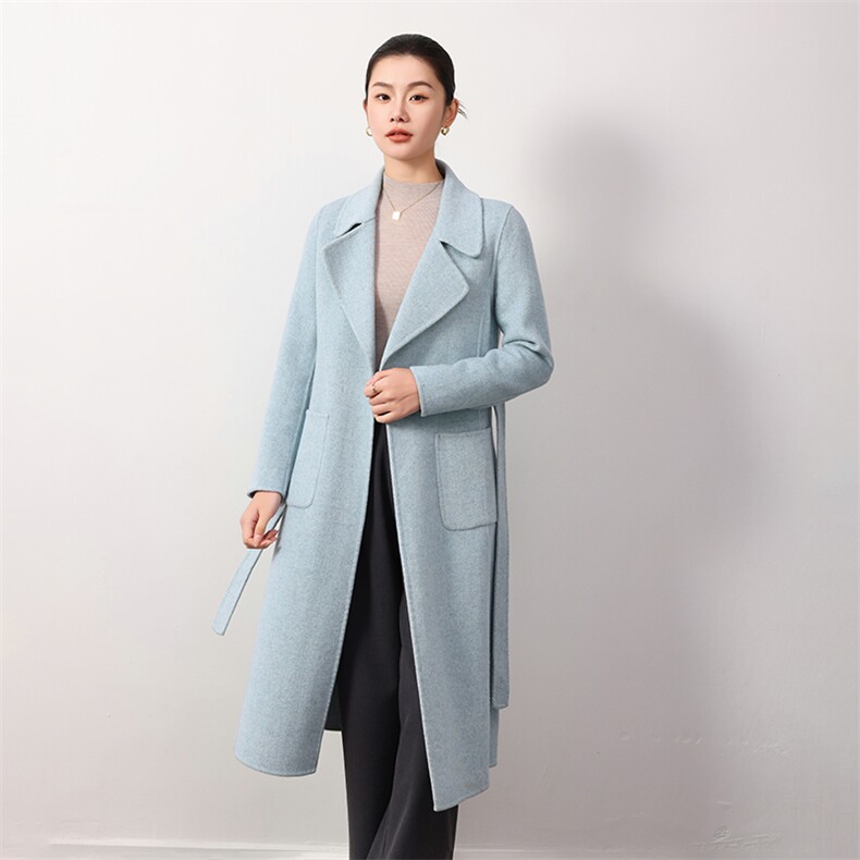 时尚百搭羊毛女士双面呢大衣优雅显瘦长款外套单品，女装双面呢大衣，岳达羊绒