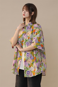 现货 夏季油画风高品质短袖衬衫宽松港风大码衬衣225-2-CS802-P38图片