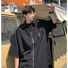 1港风华夫格短袖衬衫大码M-5XL金属纽扣短袖衬衣DCS8769特P35控68，男装T恤，星座226-2