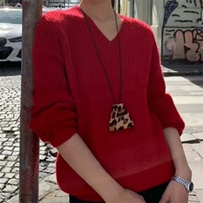 女士秋冬元宝针落肩V领羊毛衫羊毛，女装羊毛衫，旭驰羊绒