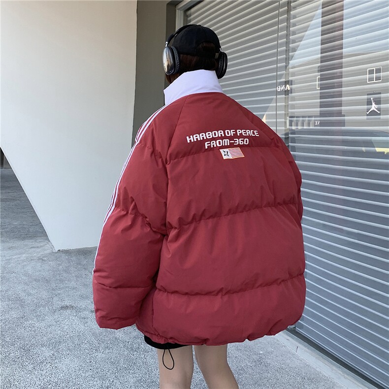 EQ336美式拼接撞色印花棉服外套女2024新款情侣装冬装面包服,男装棉衣,电商C306-1