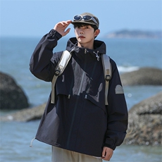 美式工装冲锋衣外套男秋季2025新款连帽宽松夹克男士户外登山服潮，男装夹克，星座1210-1