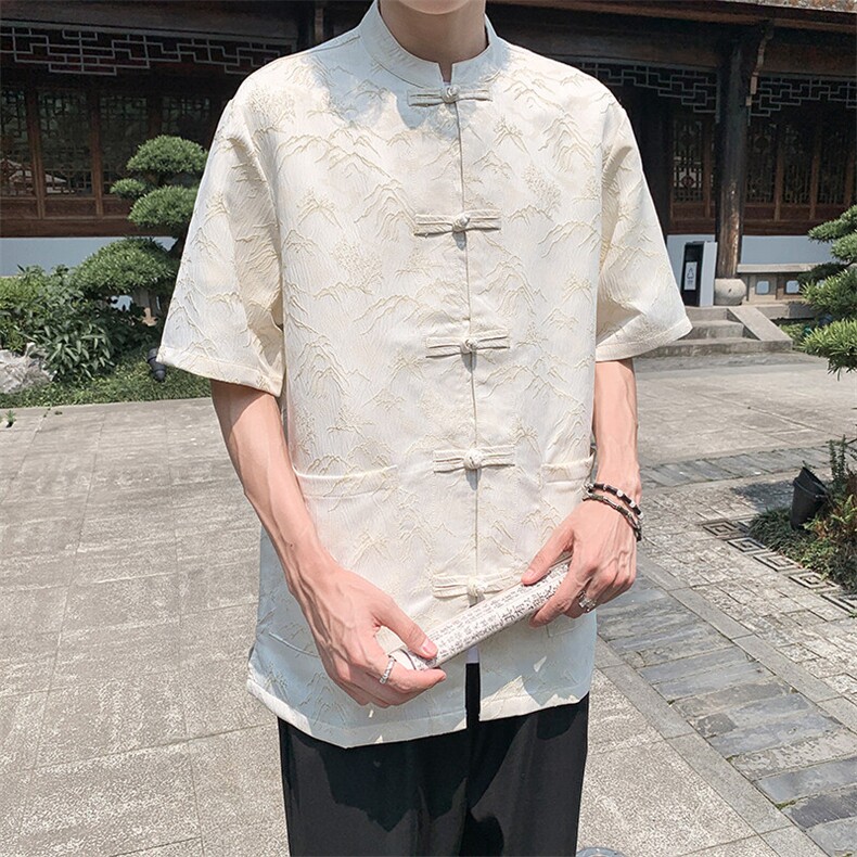 现货T恤复古风夏季新款宽松大码短袖衬衫A021-CS7098-P7,男装T恤,电商A021