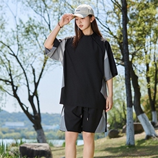 拼色双拉链短袖男女同款宽松夏季T恤短裤套装A406TZ5321特P60，男装T恤，星座309（原A406）