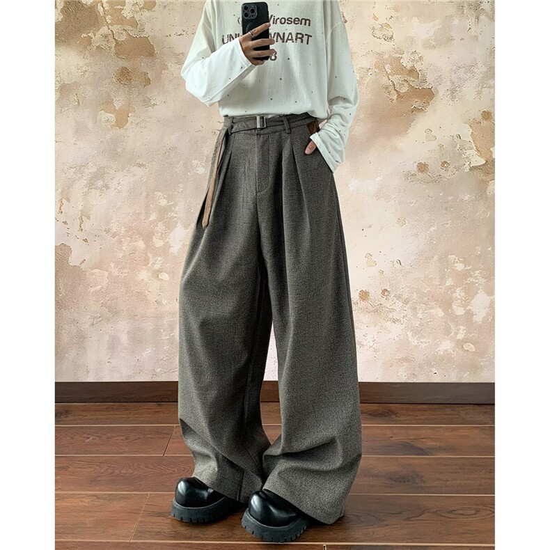 秋冬新款裤子女纯色糯米裤仿羊绒休闲长裤高腰宽松显瘦直筒阔腿裤，男装西裤，星座302B-2