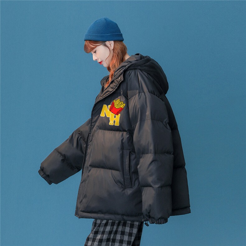 中性白鸭绒冬汉堡印花宽松保暖连帽羽绒服YR173P225控298,男装羽绒服,A247A