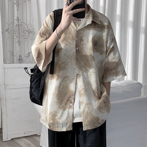 2023夏季短句风帅气抽象涂鸦宽松男士衬衫A071-C13-P35,男装衬衫,电商A071