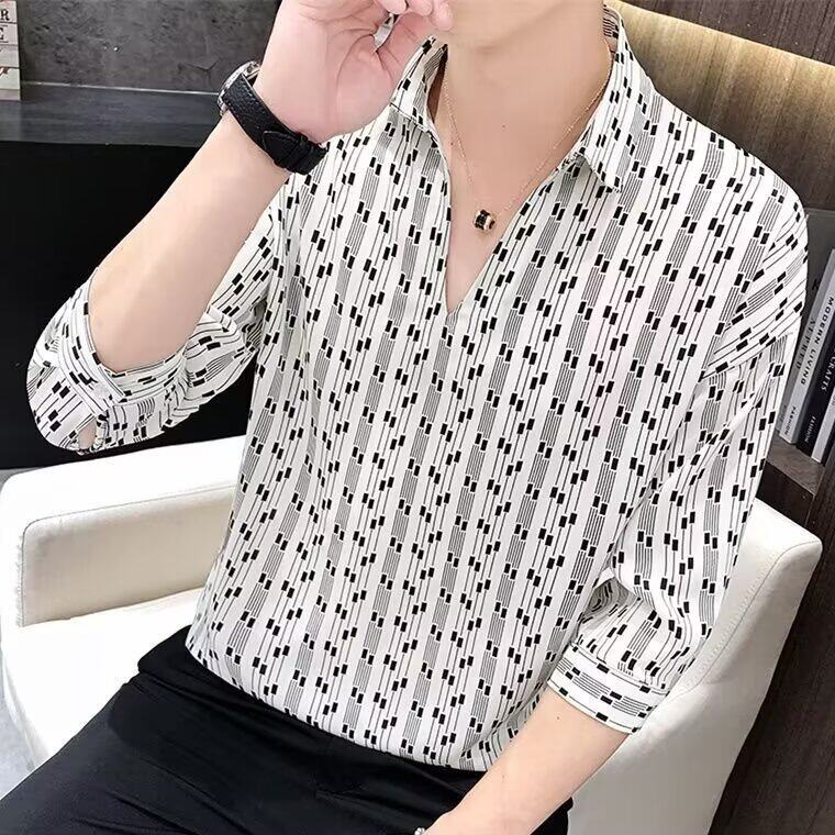 夏季套头花衬衫男夏威夷沙滩宽松港风复古痞帅半袖衬衣七分袖男装图片