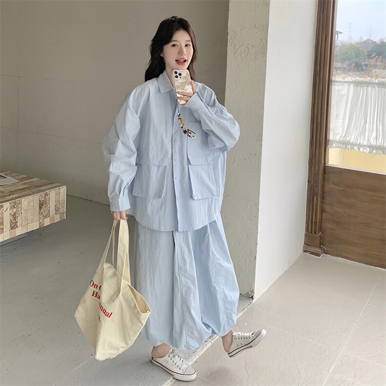 蓝色休闲小众不撞款套装女夏季2025新款气质长袖衬衫半身裙两件套,女装套装/套裙,2C108