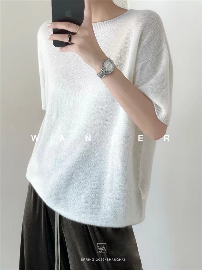 早秋新款针织衫上衣女纯色宽松中袖七分袖大码遮肚子图片