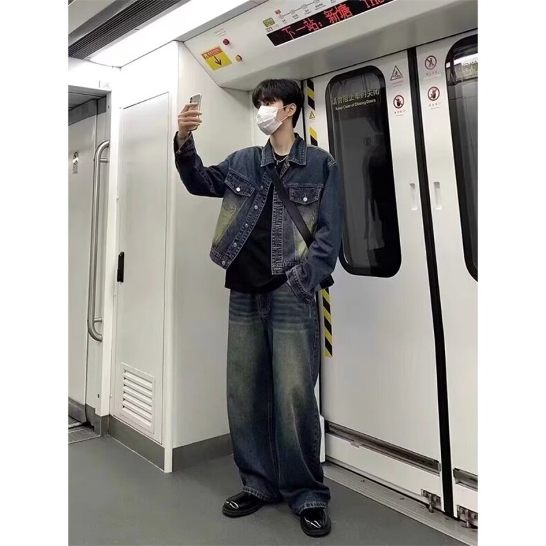 复古短款牛仔外套男美式宽松直筒水洗做旧夹克JT844,男装夹克,星座1116A（原606A-3）