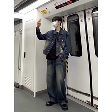 复古短款牛仔外套男美式宽松直筒水洗做旧夹克JT844，男装夹克，星座1116A（原606A-3）