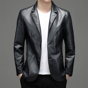 皮衣男秋商务休闲西服外套男士中年皮夹克外套韩版MY1819-P150图片