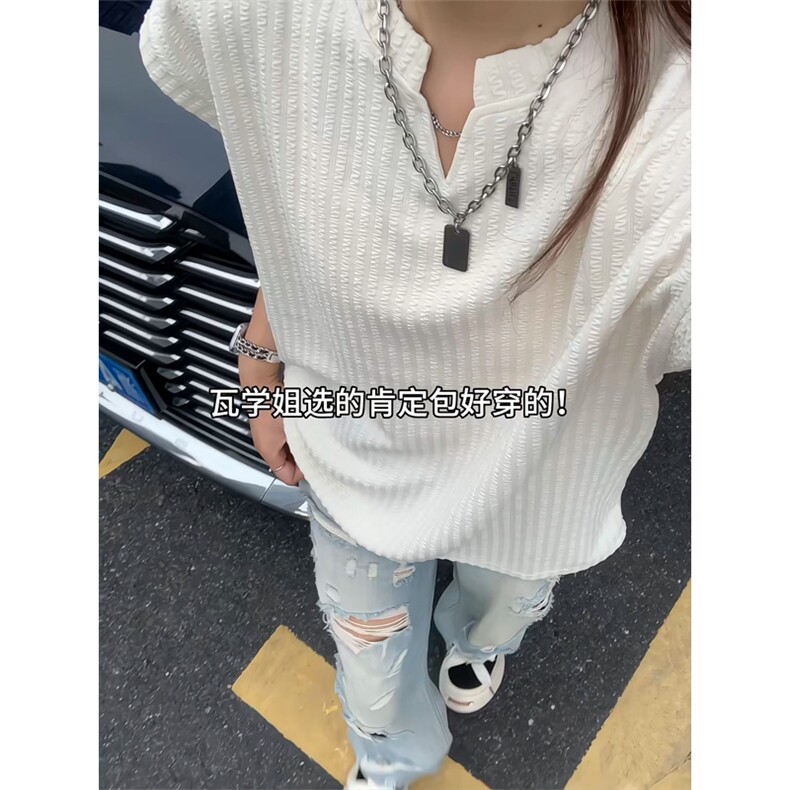 杏色泡泡纱坎肩男女款夏季轻薄肌理感无袖T恤宽松v领设计感背心潮,男装背心/马甲,电商A022