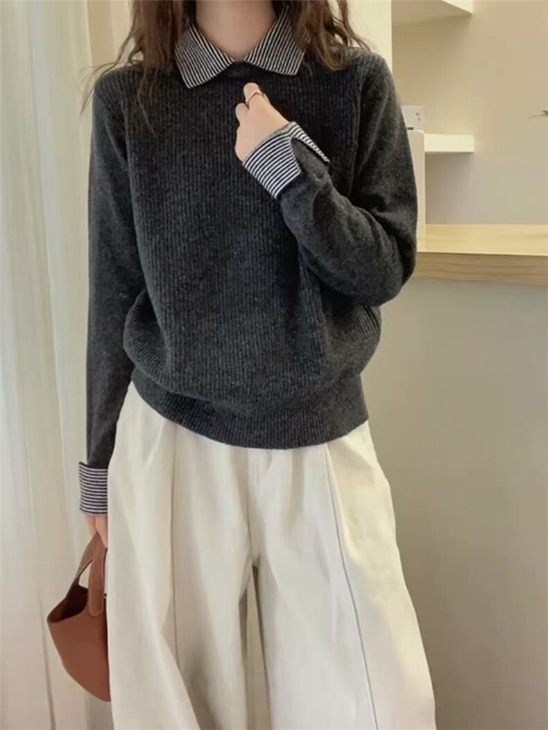 2025年秋季时尚百搭通勤简约休闲翻领毛衣，女装羊毛衫，百纯羊绒