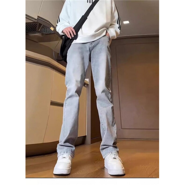 k2506-p38-S-5XL（网络图）高品质灰色微喇微弹现货牛仔裤,男装牛仔裤,星座116