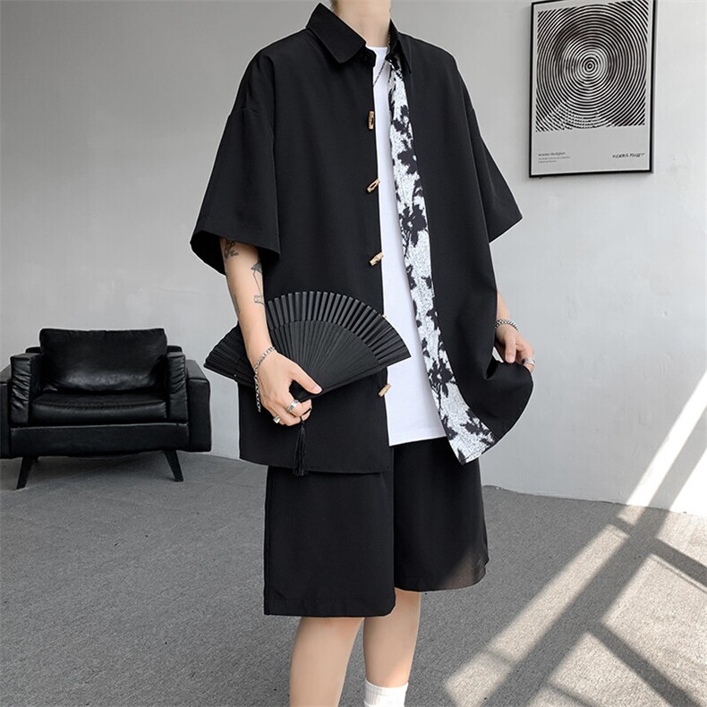 现货TZ2415-P50特无差价控88夏季印花拼接凉感衬衫套装宽松,男装休闲套装,电商D232