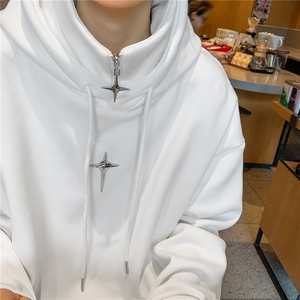 欧美潮牌hiphop假两件半拉链连帽冲锋卫衣男加绒i人社恐忍者秋冬图片