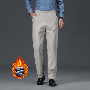 秋冬男士加绒厚款保暖休闲裤纯色弹力加厚西裤百搭直筒裤现货外贸图片