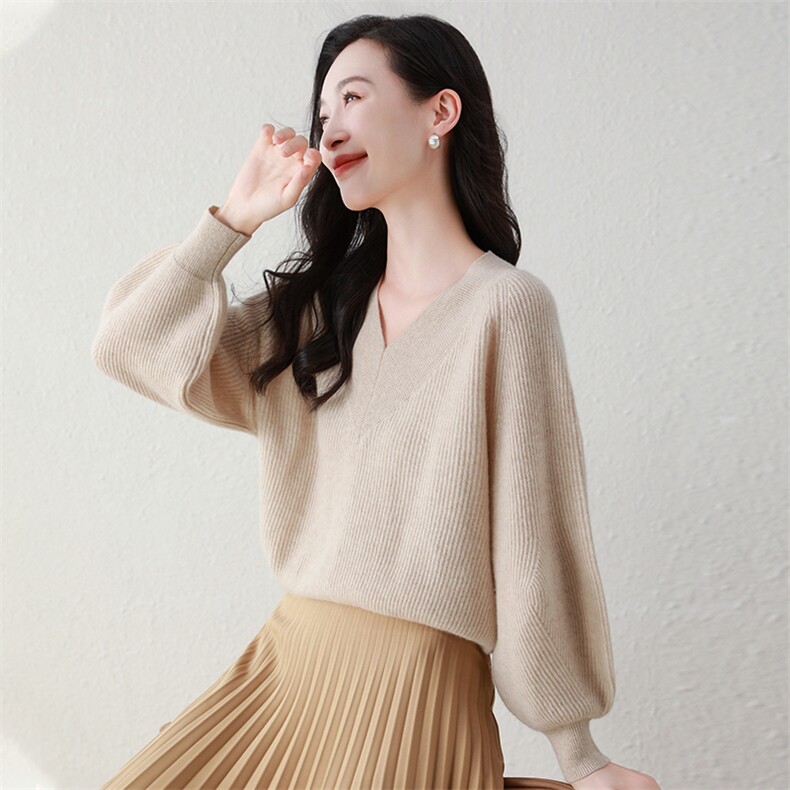 100%纯山羊绒秋冬新款时尚休闲羊绒衫宽松v领打底衫,女装羊绒衫,阿舍尔精品