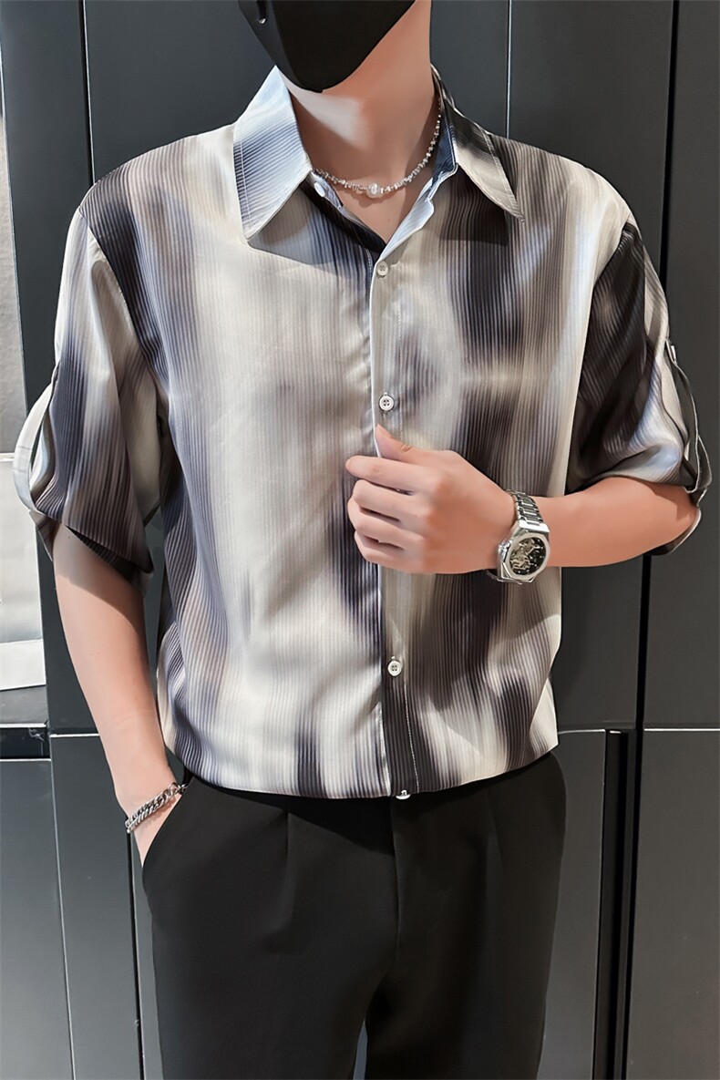 小伙宽松冰丝垂感衬衫男度假风短袖复古花衬衣A236--P50,男装T恤,电商A236