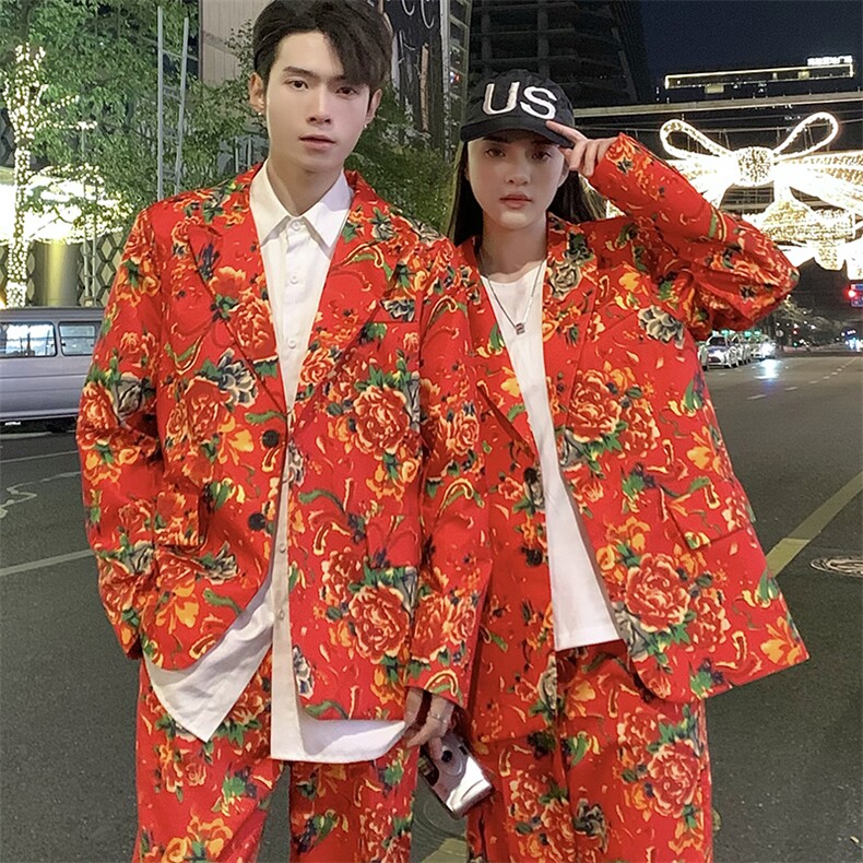 R1情侣休闲大码西装套装男女东北大花新中式西服团队婚庆表演出,男装西服套装,星座115A(原星座507）
