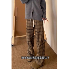三条杠格子裤子男春秋季慵懒风条纹弯刀卫裤复古直筒裤KF10，男装休闲裤，星座1116A（原606A-3）