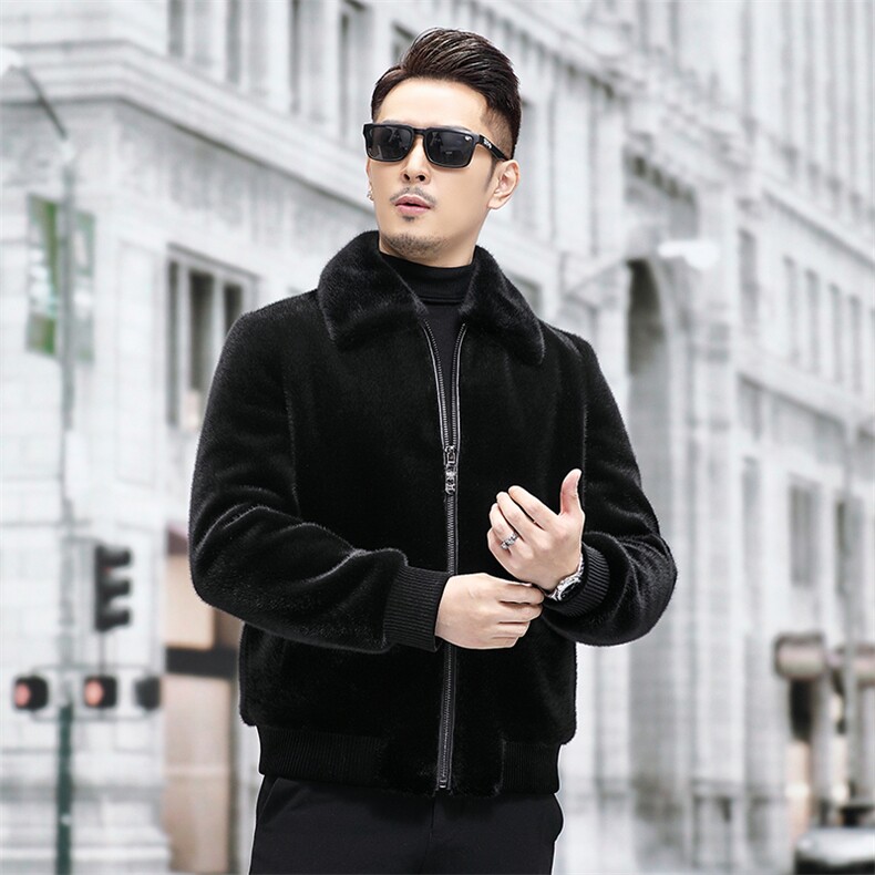 继续真皮雪兰貂绒外套男中年冬季新款休闲翻领加厚金貂绒夹克,男装夹克,钱塘723
