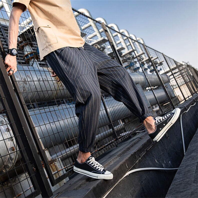 日系风DS-B293-8815新款贴袋条纹休闲薄款棉麻工装裤宽松大码，男装休闲裤，电商A306
