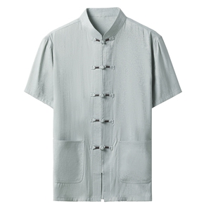 主推唐装中老年中式立领短袖套装夏装男风汉服爷爷装短袖套装图片