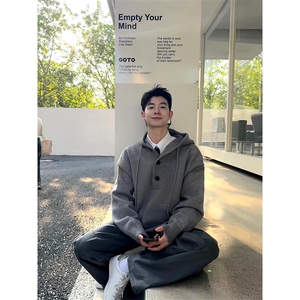 重磅秋冬装北极绒开衫毛衣美式复古休闲慵懒风针织衫加厚连帽外套