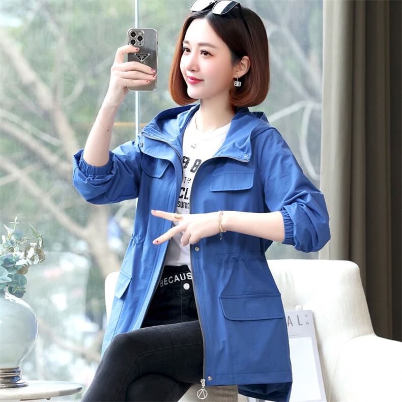 U品时尚连帽工装派克服女2025春秋新款收腰显瘦中长款风衣外套,女装风衣,姿萝菲