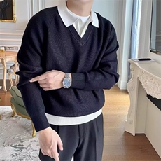 S608复古休闲假两件毛衣男个性翻领拼接POLO衫韩版宽松撞色针织衫，男装针织衫/毛衣，星座308A-1（原309B-1）