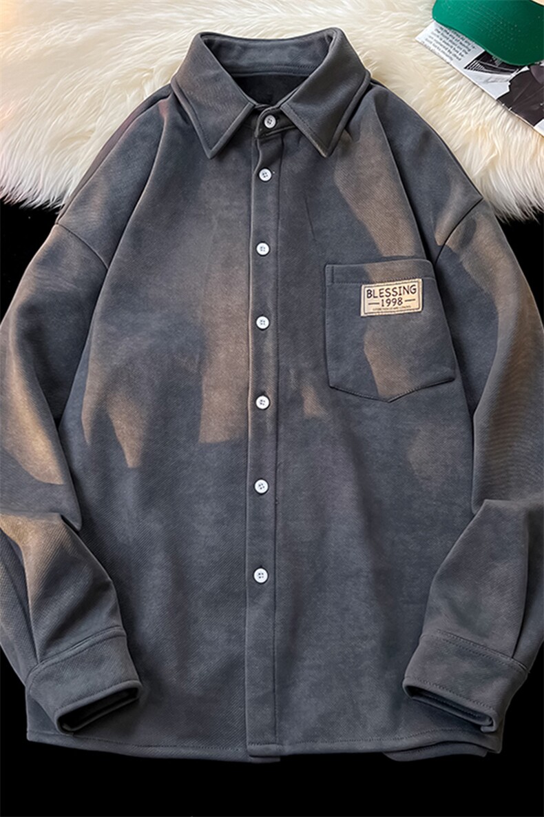 8XL-M秋冬款加绒加厚衬衫男做旧脏脏保暖外套大码衬衣CS29002P65,男装衬衫,电商B312