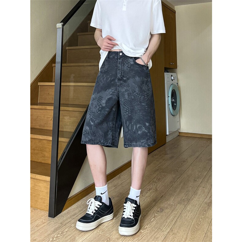 夏季美式复古蛇纹迷彩五分工装牛仔短裤男女K5918-特P35控59,男装牛仔裤,星座205