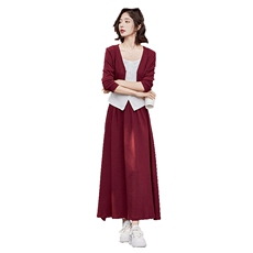 慵懒松弛感一整套穿搭秋季2024新款舒适针织开衫背心半身裙三件套，女装套装/套裙，乔米娜