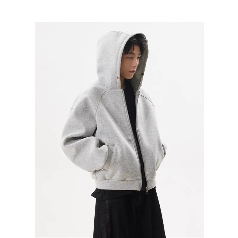 1506-1/WF371/P60美式复拉链开衫卫衣男女款潮流宽松百搭连帽外套图片