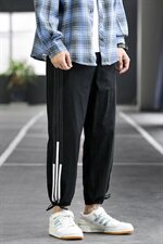 新款休闲裤男侧边条纹韩版潮流抽绳束脚运动裤宽松男裤DS876T，男装休闲裤，电商A102