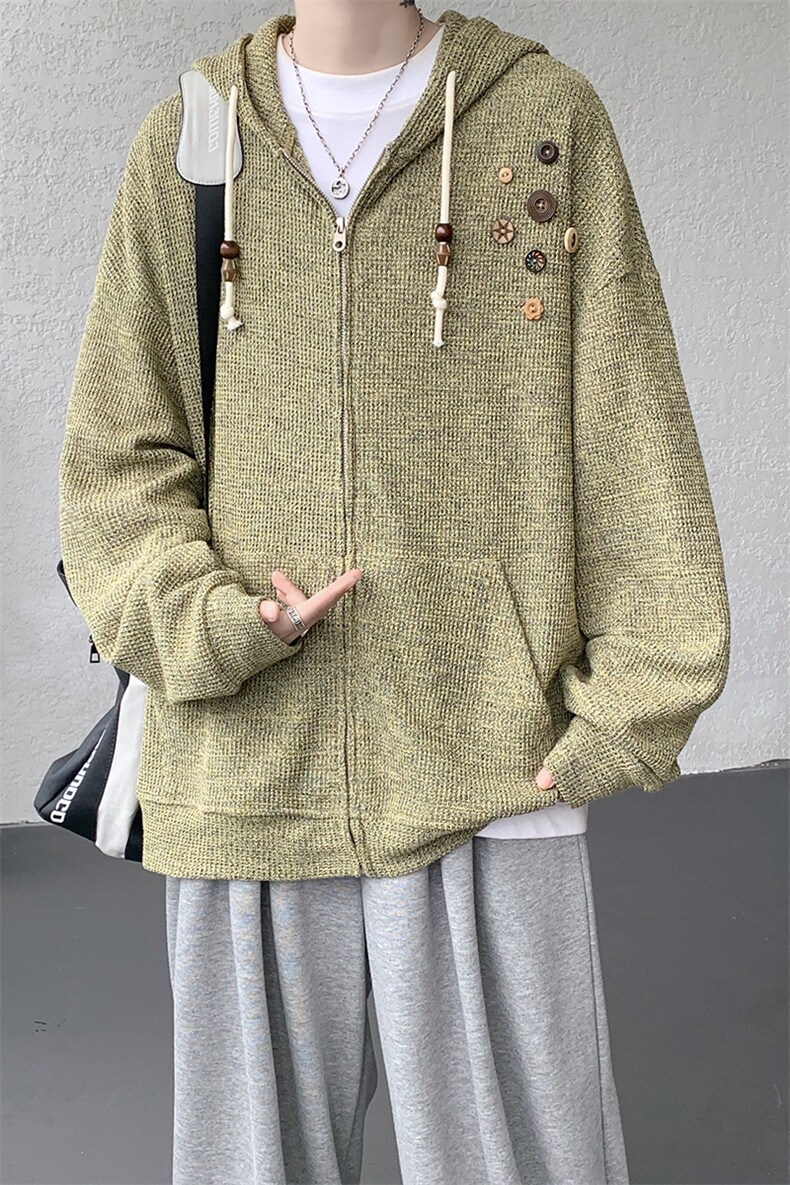 美式复古设计感针织连帽外套男女小众慵懒卫衣开衫潮牌WY21P78,男装卫衣,电商D206-1