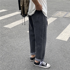 送腰带现货2021夏季毛边九分牛仔裤男韩版潮流9分潮牌，男装牛仔裤，星座1008